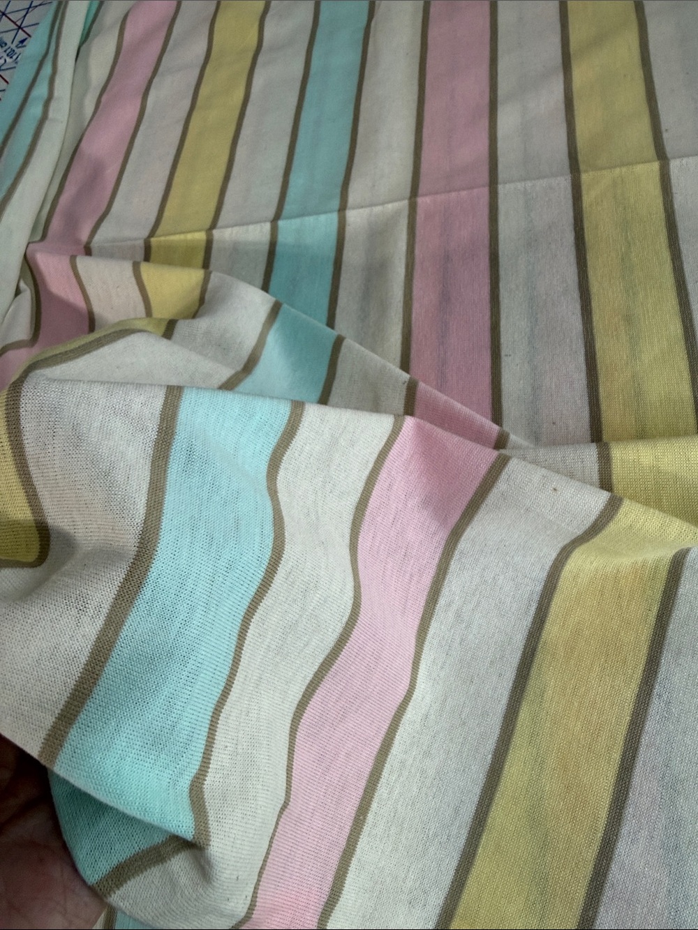 Vintage Pastel Stripe Cotton Jersey Knit Fabric 1.5 Yards x 44” Pink Aqua Yellow - Picture 7 of 12